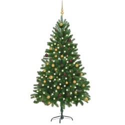 vidaXL Árbol de Navidad preiluminado con luces y bolas verde 210 cm