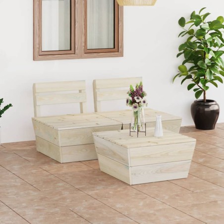 vidaXL Muebles de palets para jardín 3 pzas madera de abeto impregnada