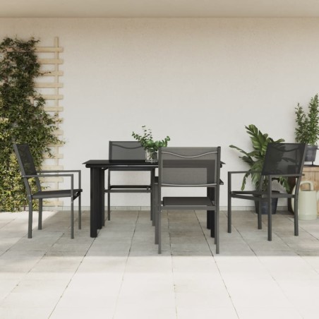 vidaXL Juego de comedor para jardín 5 piezas acero y textilene negro