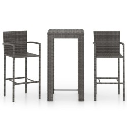 vidaXL Set muebles bar jardín 3 pzas ratán sintético reposabrazos gris