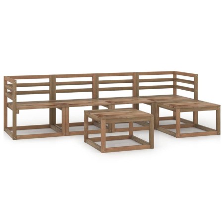 vidaXL Muebles de jardín 6 pzas cojines madera pino impregnada marrón