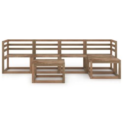 vidaXL Muebles de jardín 6 pzas cojines madera pino impregnada marrón