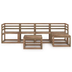 vidaXL Muebles de jardín 6 pzas cojines madera pino impregnada marrón