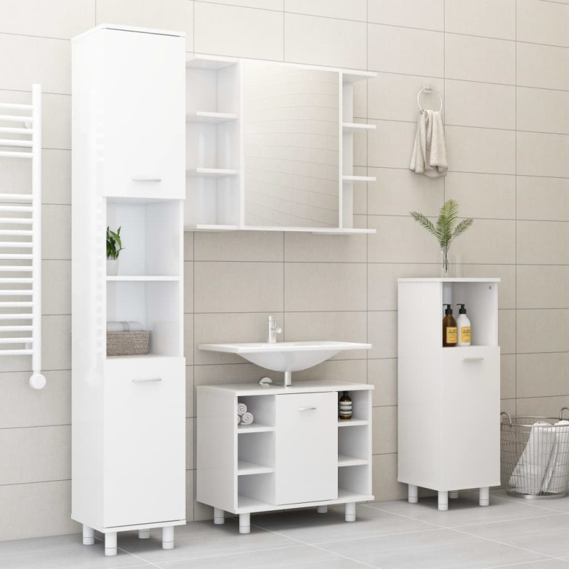 vidaXL Juego muebles de baño 4 pzas madera de ingeniería blanco brillo vidaXL Juego muebles de baño 4 pzas madera de ingeniería blanco brillo