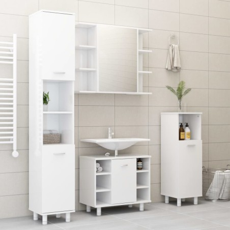 vidaXL Juego muebles de baño 4 pzas madera de ingeniería blanco brillo