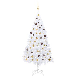 vidaXL Árbol de Navidad preiluminado con luces y bolas blanco 210 cm