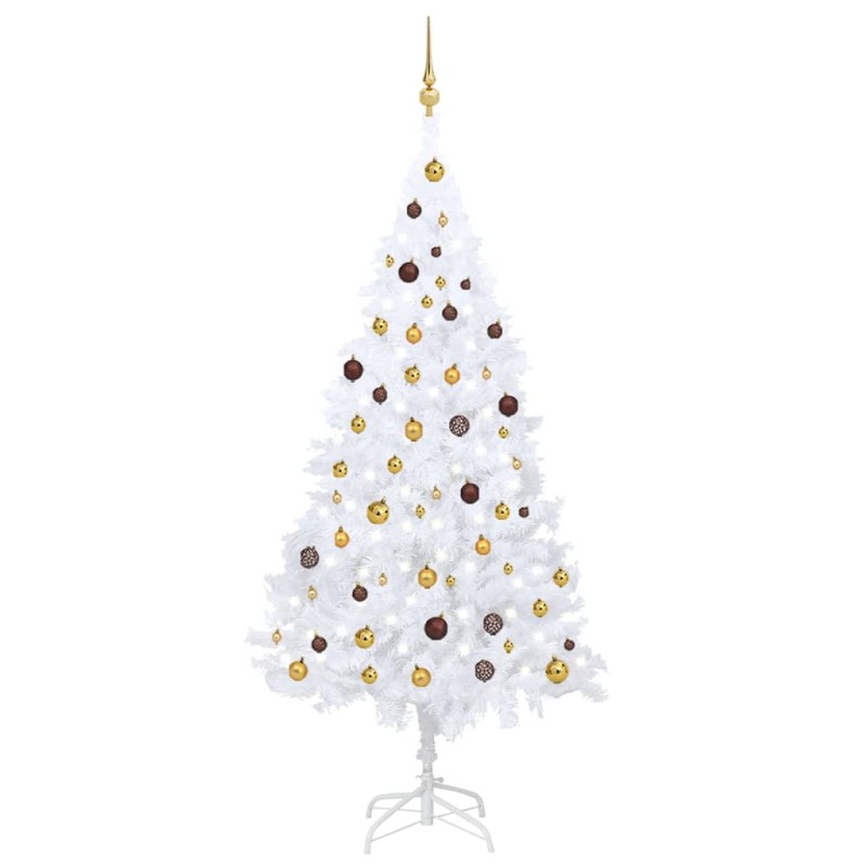 vidaXL Árbol de Navidad preiluminado con luces y bolas blanco 210 cm vidaXL Árbol de Navidad preiluminado con luces y bolas blanco 210 cm