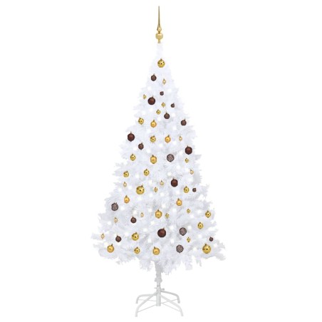 vidaXL Árbol de Navidad preiluminado con luces y bolas blanco 210 cm