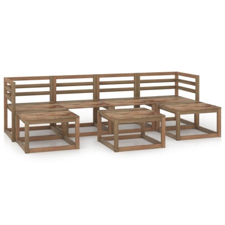 vidaXL Muebles de jardín 7 pzas cojines madera pino impregnada marrón