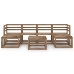 vidaXL Muebles de jardín 7 pzas cojines madera pino impregnada marrón