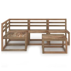 vidaXL Muebles de jardín 5 pzas cojines madera pino impregnada marrón
