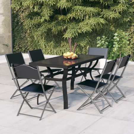 vidaXL Juego de comedor de jardín 7 piezas con cojines gris y negro