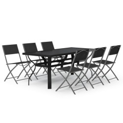 vidaXL Juego de comedor de jardín 7 piezas con cojines gris y negro