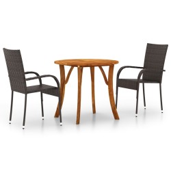 vidaXL Juego de comedor para jardín 3 piezas marrón