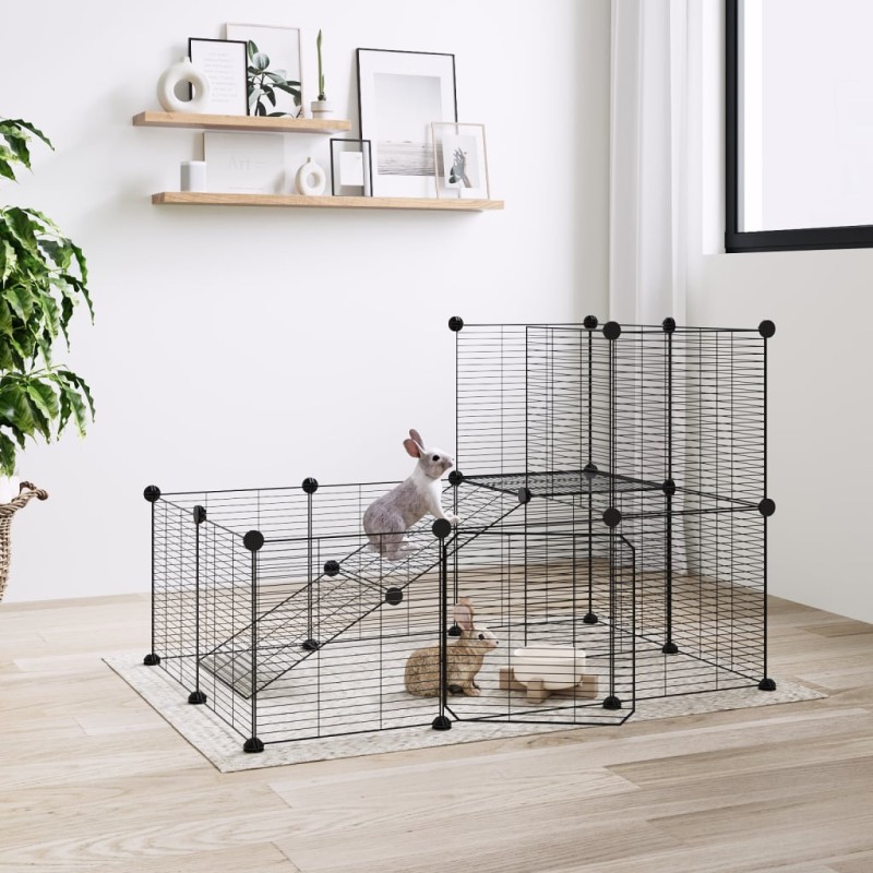 vidaXL Jaula para mascotas de 20 paneles puerta acero negro 35x35 cm vidaXL Jaula para mascotas de 20 paneles puerta acero negro 35x35 cm