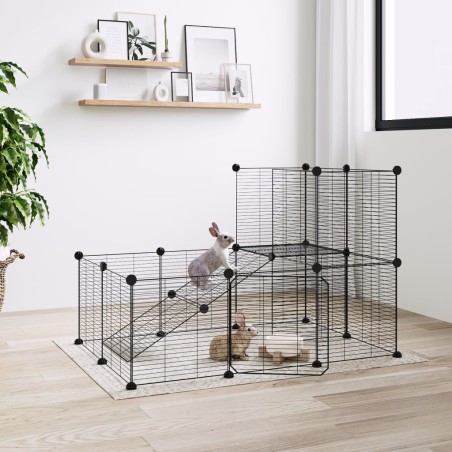 vidaXL Jaula para mascotas de 20 paneles puerta acero negro 35x35 cm