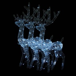 vidaXL Adorno de renos de Navidad acrílico 3 uds blanco frío 120 cm