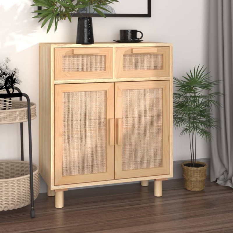 vidaXL Aparador marrón madera pino maciza y ratán natural 60x30x75 cm vidaXL Aparador marrón madera pino maciza y ratán natural 60x30x75 cm