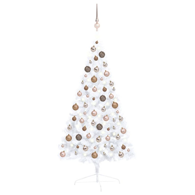 vidaXL Medio árbol de Navidad con luces y bolas blanco 120 cm vidaXL Medio árbol de Navidad con luces y bolas blanco 120 cm