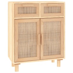 vidaXL Aparador marrón madera pino maciza y ratán natural 60x30x75 cm