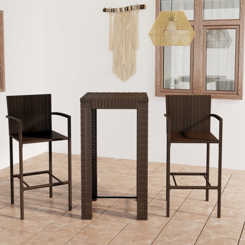 vidaXL Muebles de bar de jardín 3 pzas ratán PE reposabrazos marrón vidaXL Muebles de bar de jardín 3 pzas ratán PE reposabrazos marrón