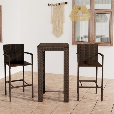 vidaXL Muebles de bar de jardín 3 pzas ratán PE reposabrazos marrón