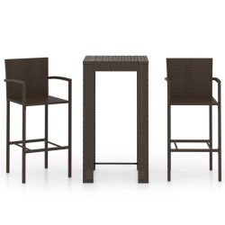 vidaXL Muebles de bar de jardín 3 pzas ratán PE reposabrazos marrón