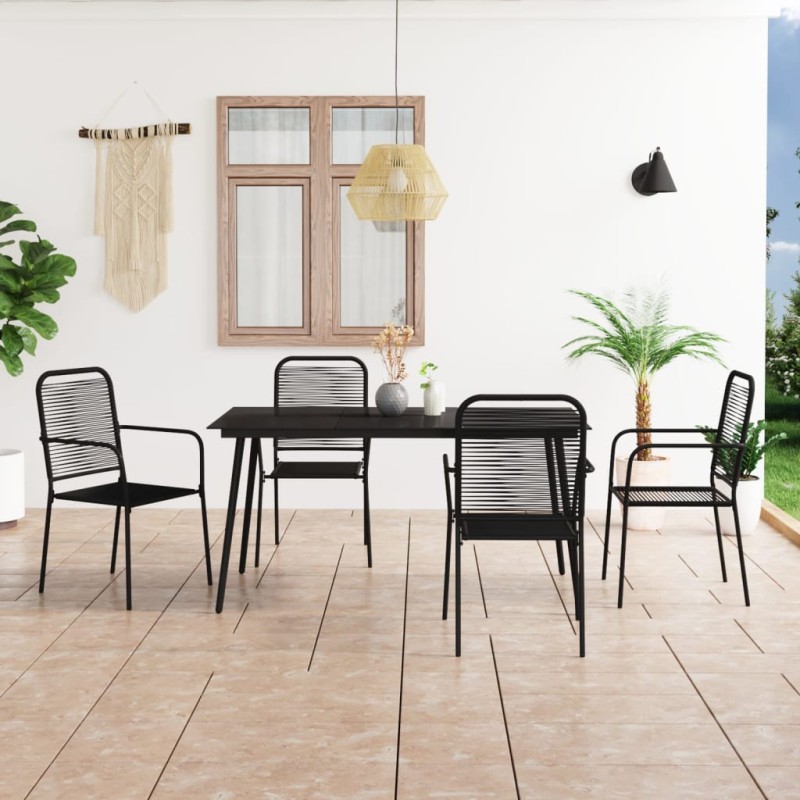 vidaXL Set de comedor de jardín 5 pzas cuerda de algodón y acero negro vidaXL Set de comedor de jardín 5 pzas cuerda de algodón y acero negro