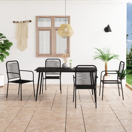 vidaXL Set de comedor de jardín 5 pzas cuerda de algodón y acero negro