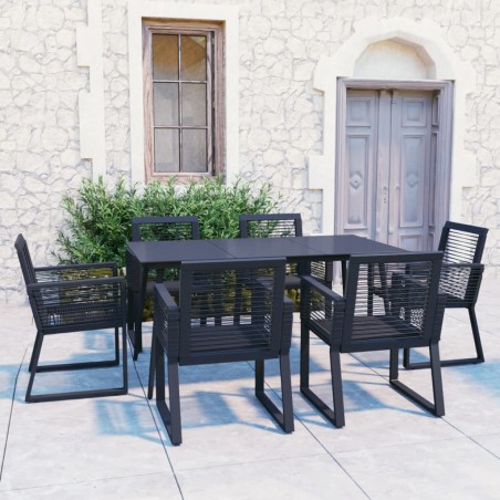 vidaXL Juego de comedor para jardín 7 piezas ratán PVC negro