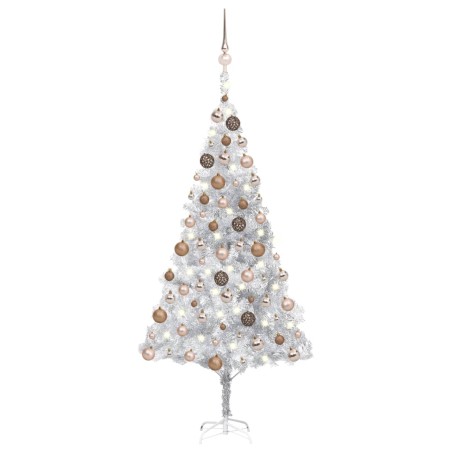 vidaXL Árbol de Navidad preiluminado con luces y bolas plateado 180 cm