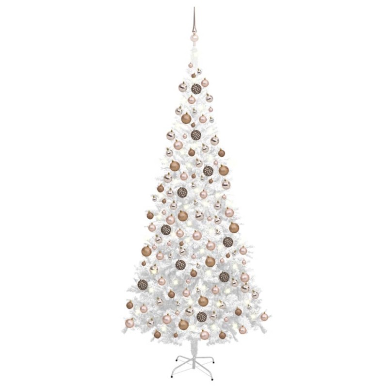 vidaXL Árbol de Navidad artificial con luces y bolas blanco 240 cm vidaXL Árbol de Navidad artificial con luces y bolas blanco 240 cm