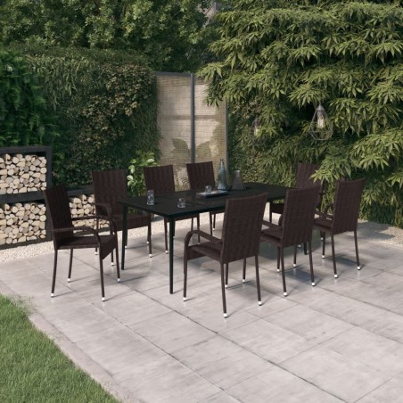 vidaXL Juego de comedor para jardín 9 piezas marrón y negro
