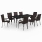 vidaXL Juego de comedor para jardín 9 piezas marrón y negro vidaXL Juego de comedor para jardín 9 piezas marrón y negro