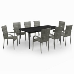 vidaXL Juego de comedor para jardín 9 piezas gris y negro