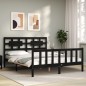 vidaXL Estructura cama de matrimonio con cabecero madera maciza negro vidaXL Estructura cama de matrimonio con cabecero madera maciza negro