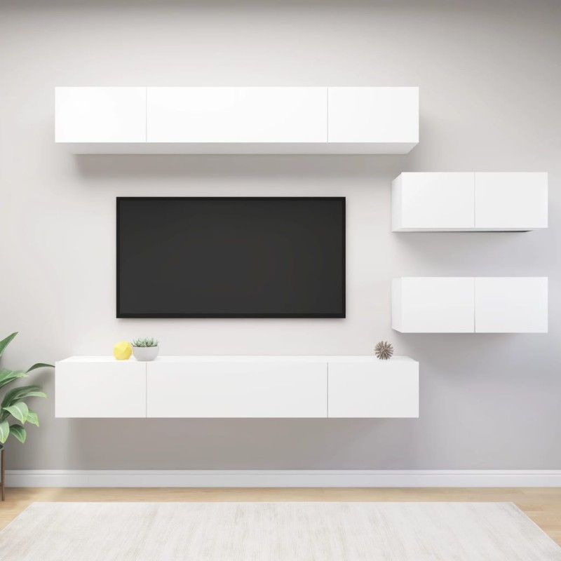 vidaXL Set de muebles de salón TV 6 piezas madera de ingeniería blanco vidaXL Set de muebles de salón TV 6 piezas madera de ingeniería blanco