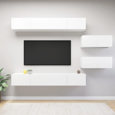 vidaXL Set de muebles de salón TV 6 piezas madera de ingeniería blanco