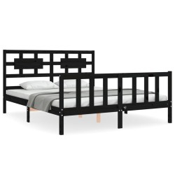 vidaXL Estructura cama de matrimonio con cabecero madera maciza negro