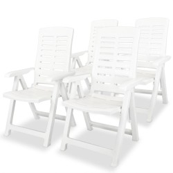 vidaXL Sillas de jardín reclinables 4 unidades plástico blanco