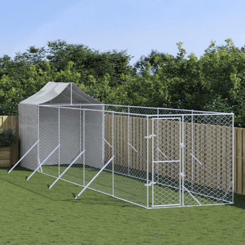 vidaXL Perrera de exterior con toldo acero galvanizado plata 2x10x2,5m