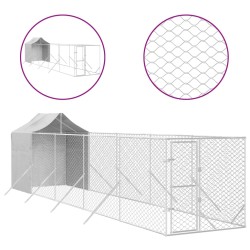 vidaXL Perrera de exterior con toldo acero galvanizado plata 2x10x2,5m