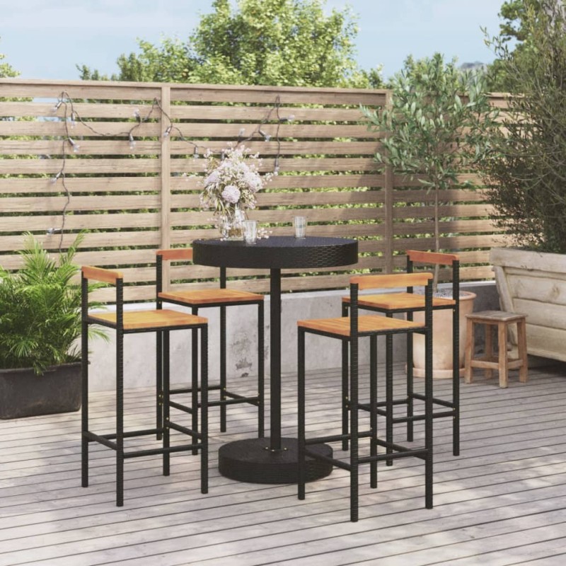 vidaXL Mesa bar y taburetes jardín 5 pzas madera acacia ratán PE negro vidaXL Mesa bar y taburetes jardín 5 pzas madera acacia ratán PE negro