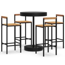 vidaXL Mesa bar y taburetes jardín 5 pzas madera acacia ratán PE negro