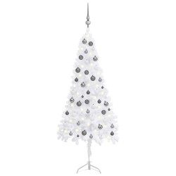 vidaXL Árbol de Navidad de esquina LED y bolas PVC blanco 150 cm