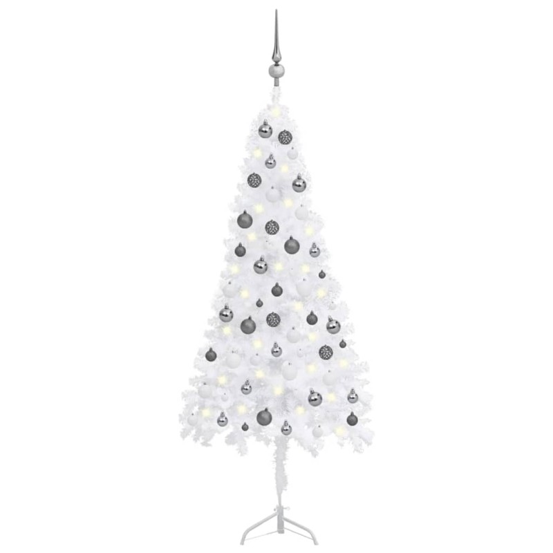 vidaXL Árbol de Navidad de esquina LED y bolas PVC blanco 150 cm vidaXL Árbol de Navidad de esquina LED y bolas PVC blanco 150 cm