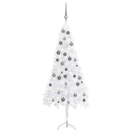 vidaXL Árbol de Navidad de esquina LED y bolas PVC blanco 150 cm