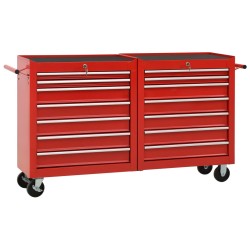 vidaXL Carro para herramientas con 14 cajones acero rojo