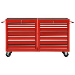 vidaXL Carro para herramientas con 14 cajones acero rojo