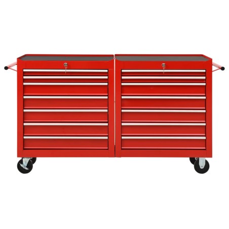 vidaXL Carro para herramientas con 14 cajones acero rojo